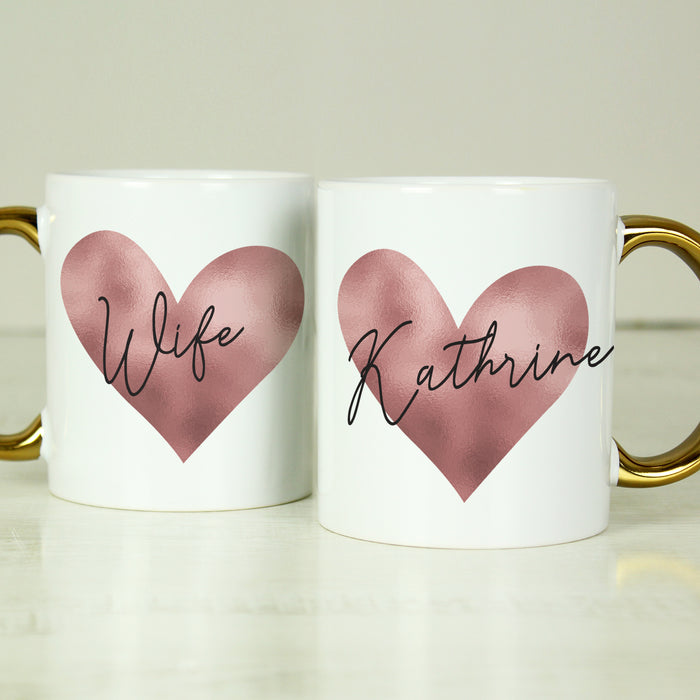 Personalised Heart Gold Handled Mug - The Gift Cabin UK