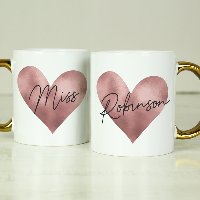 Personalised Heart Gold Handled Mug - The Gift Cabin UK