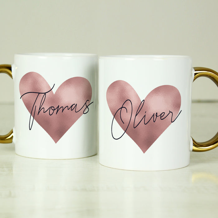 Personalised Heart Gold Handled Mug - The Gift Cabin UK