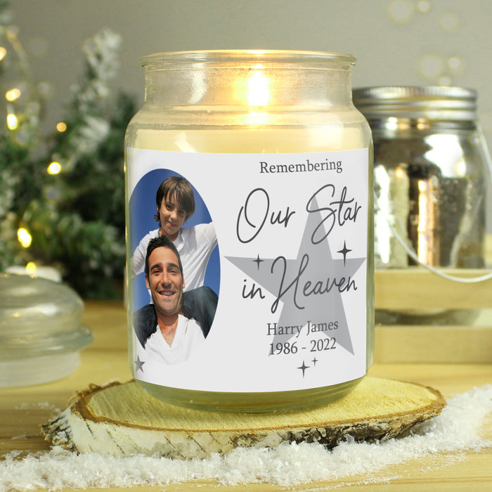 Personalised Star In Heaven Photo Upload Large Scented Jar Candle