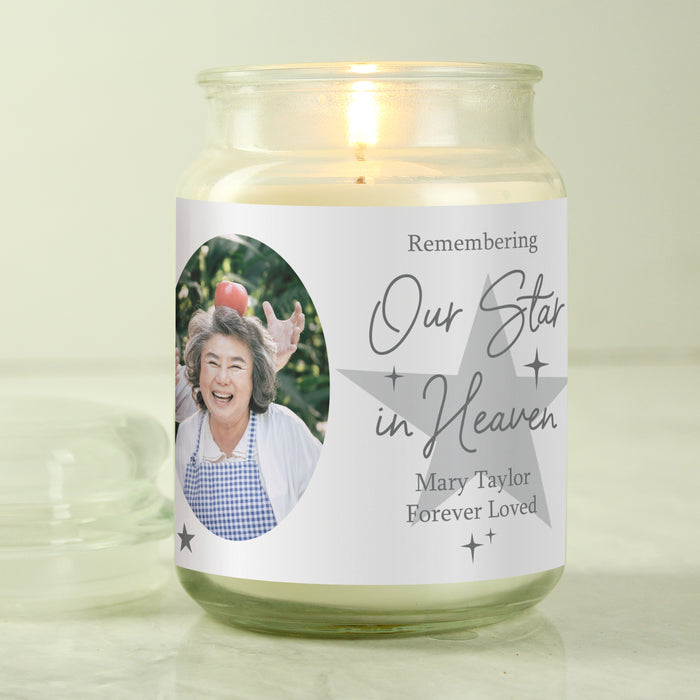 Personalised Star In Heaven Photo Upload Large Scented Jar Candle