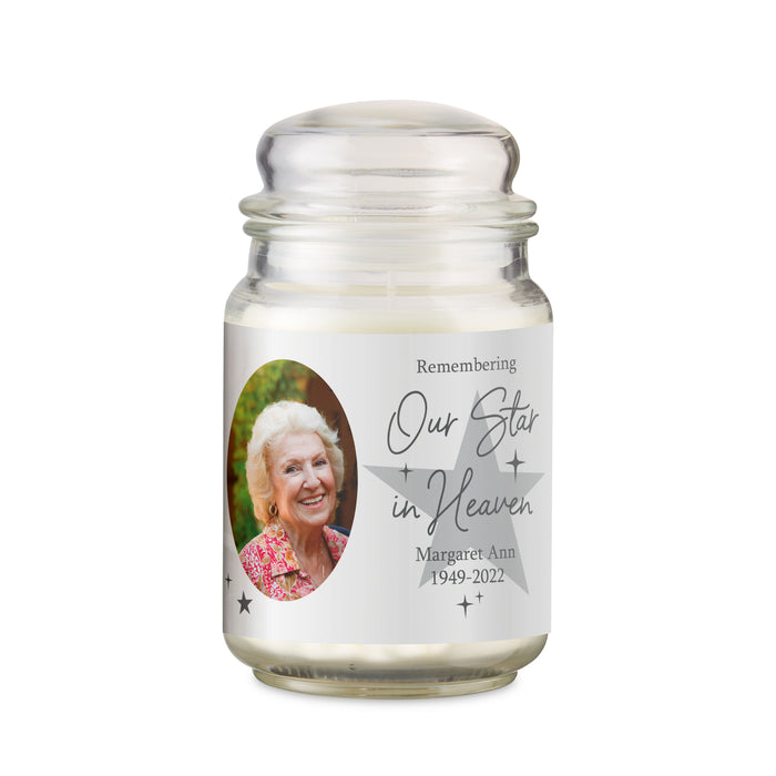 Personalised Star In Heaven Photo Upload Large Scented Jar Candle