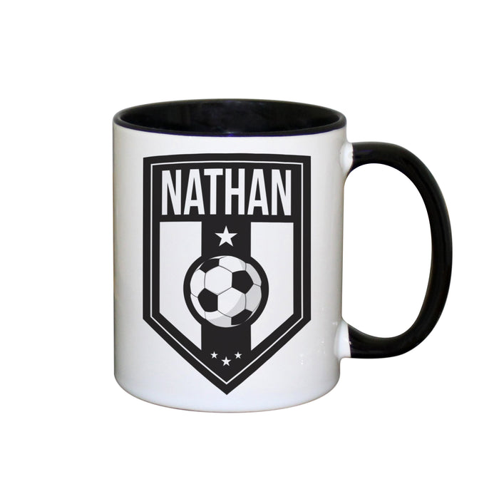 Personalised Football Badge Black Handled Mug - The Gift Cabin UK