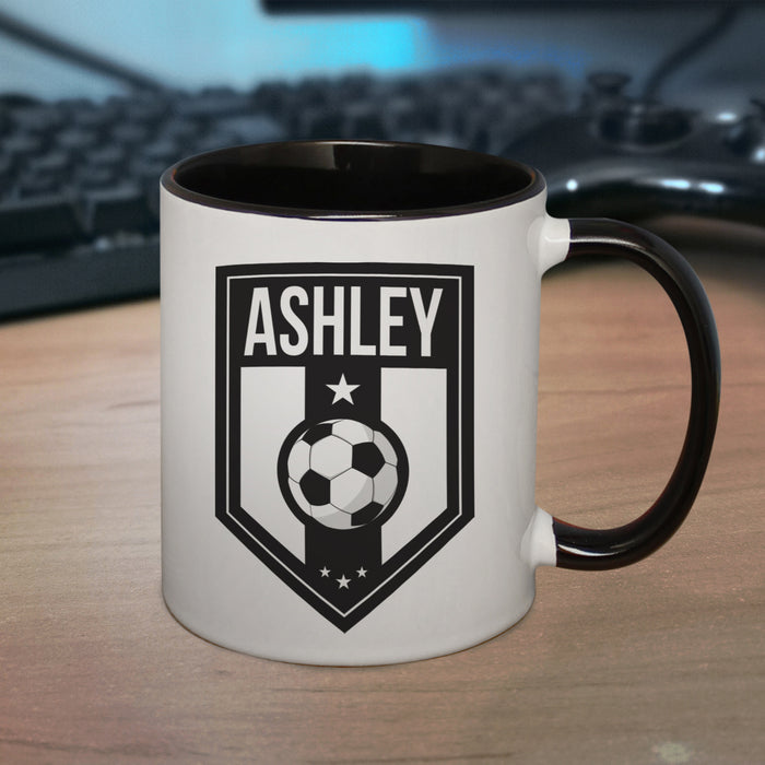 Personalised Football Badge Black Handled Mug - The Gift Cabin UK