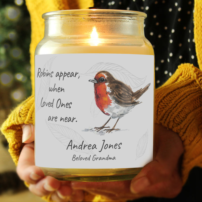 Personalised Robins Appear Large Scented Jar Candle