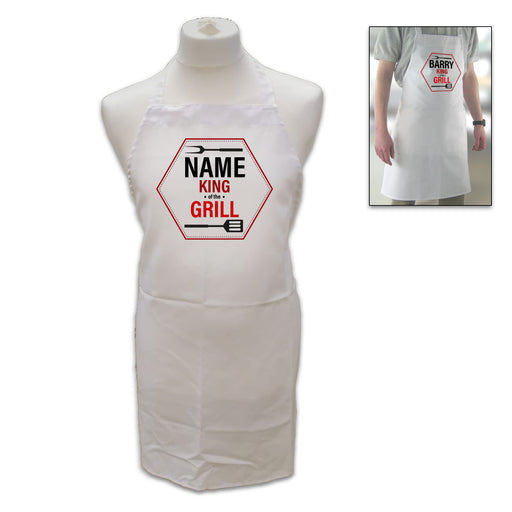 Personalised White Adult Apron - Name, King of the Grill - The Gift Cabin UK