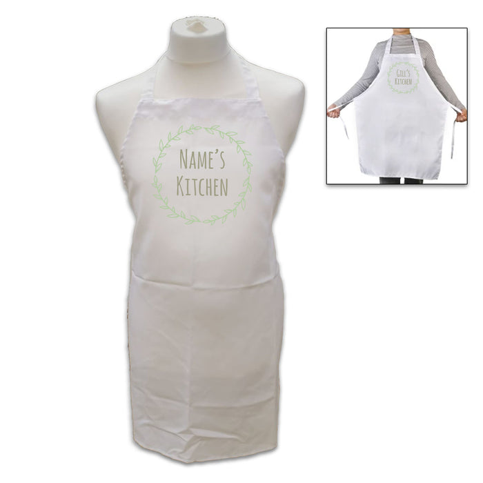 Personalised White Adult Apron - Name's Kitchen with Wreath - The Gift Cabin UK