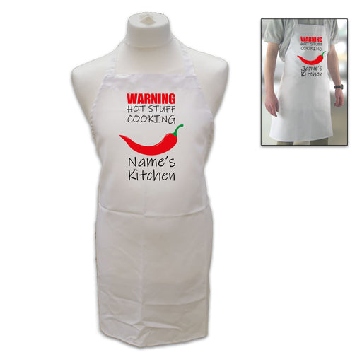 Personalised White Adult Apron, Hot Stuff - Name's Kitchen - The Gift Cabin UK