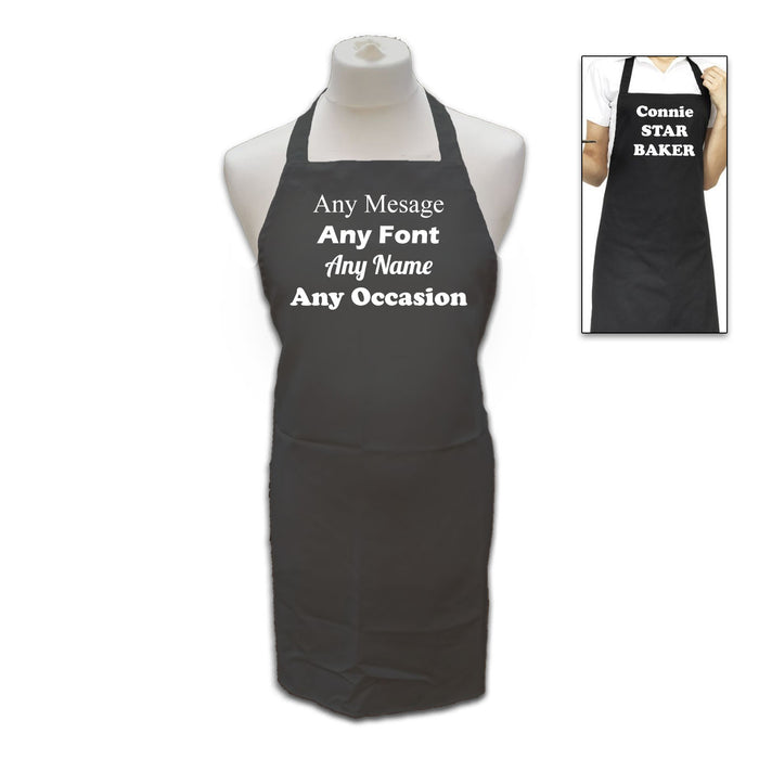 Personalised Black Apron, Personalise with Any Message - The Gift Cabin UK