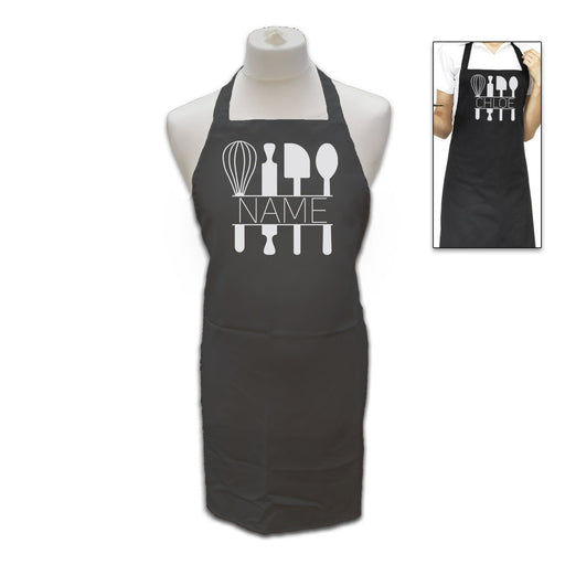 Personalised Black Apron with Name and Baking Utensils - The Gift Cabin UK