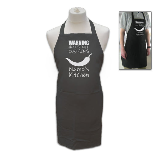 Personalised Black Apron with Hot Stuff - Name's Kitchen - The Gift Cabin UK