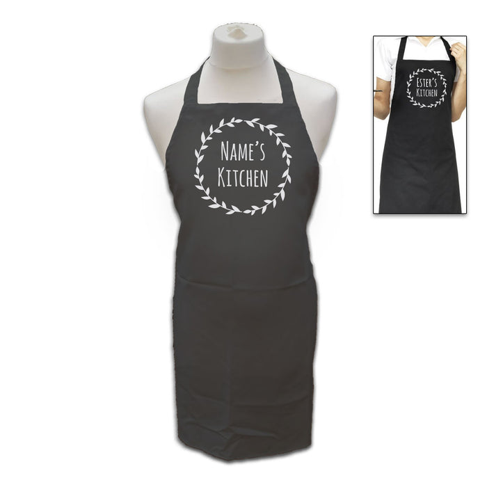 Personalised Black Apron with Name's Kitchen Wreath - The Gift Cabin UK