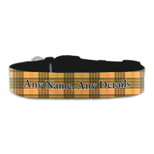 Personalised Large Dog Collar with Yellow Tartan Background, Personalise with Any Name or Details - The Gift Cabin UK