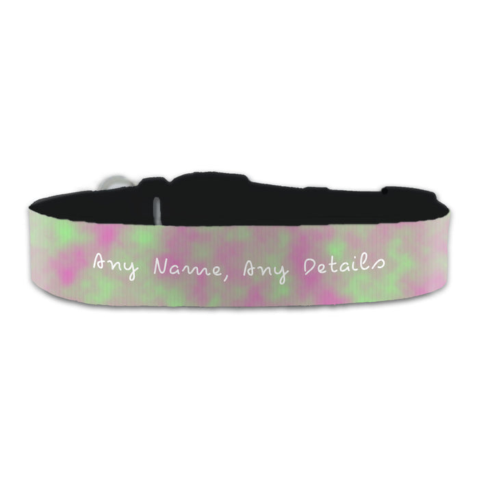 Personalised Large Dog Collar with Pinky Green Background, Personalise with Any Name or Details - The Gift Cabin UK