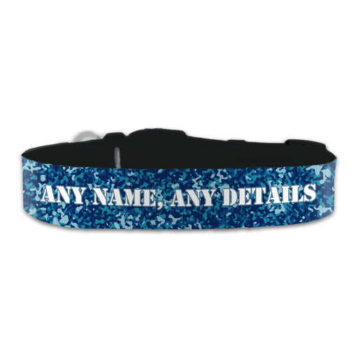 Personalised Large Dog Collar with Blue Camo Background, Personalise with Any Name or Details - The Gift Cabin UK