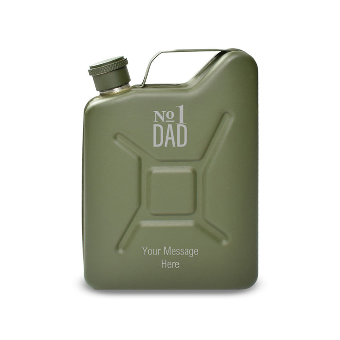 Engraved Green Jerry Can Hip Flask with No.1 Dad Design - The Gift Cabin UK