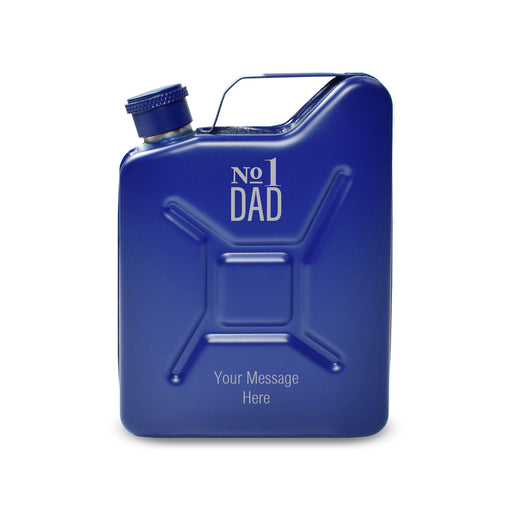 Engraved Blue Jerry Can Hip Flask with No.1 Dad Design - The Gift Cabin UK