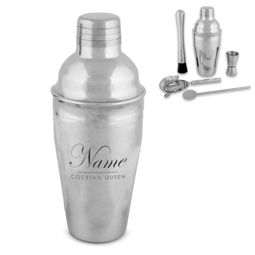 Engraved Cocktail Shaker Set with Cocktail Queen Design - The Gift Cabin UK