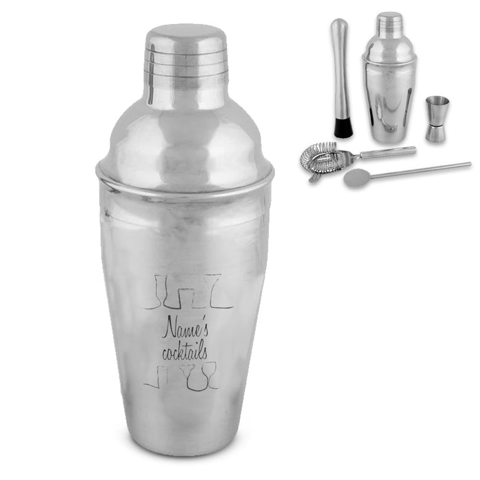 Engraved Cocktail Shaker Set with Cocktail Design - The Gift Cabin UK