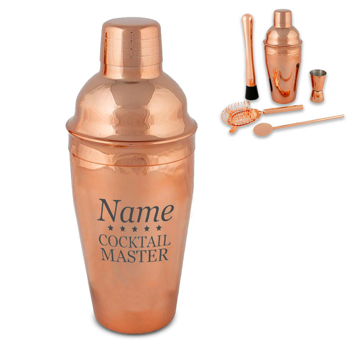 Engraved Rose Gold Cocktail Shaker Set with Cocktail Master Design Image 2