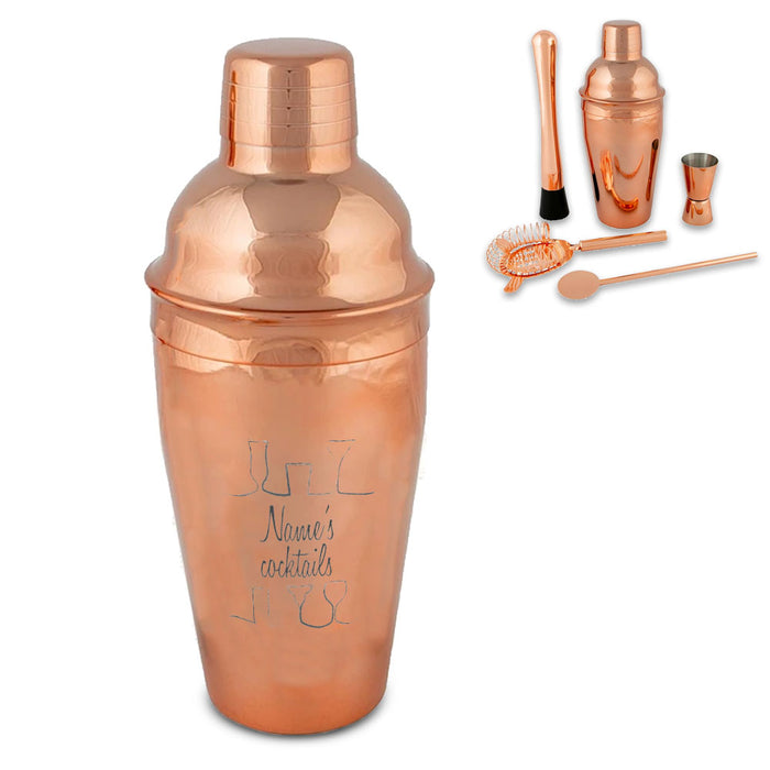 Engraved Rose Gold Cocktail Shaker Set with Cocktail Design Image 2