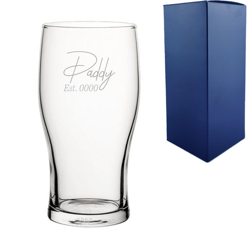 Engraved Tulip Pint Glass with Daddy Est. Date design - The Gift Cabin UK