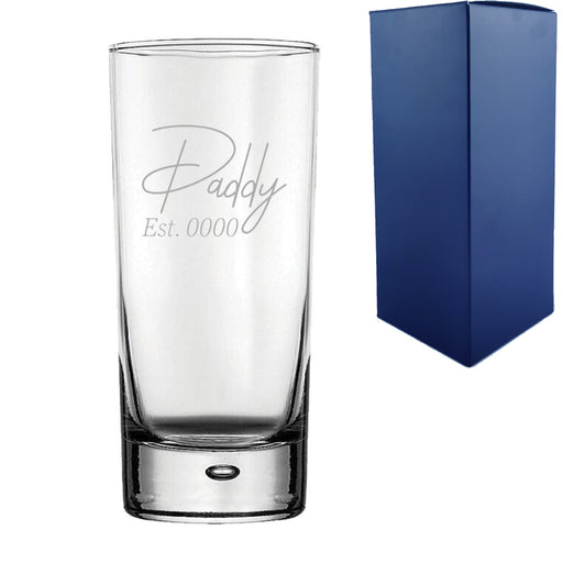 Engraved Bubble Hiball Glass with Daddy Est. Date design - The Gift Cabin UK