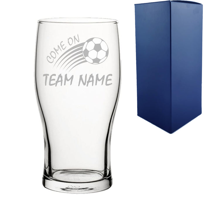 Engraved Football Pint Glass with Come On Curved Football Design - The Gift Cabin UK