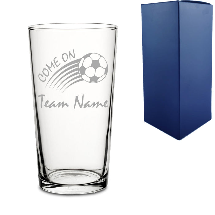 Engraved Football Perfect Pint Glass with Come On Curved Football Design - The Gift Cabin UK