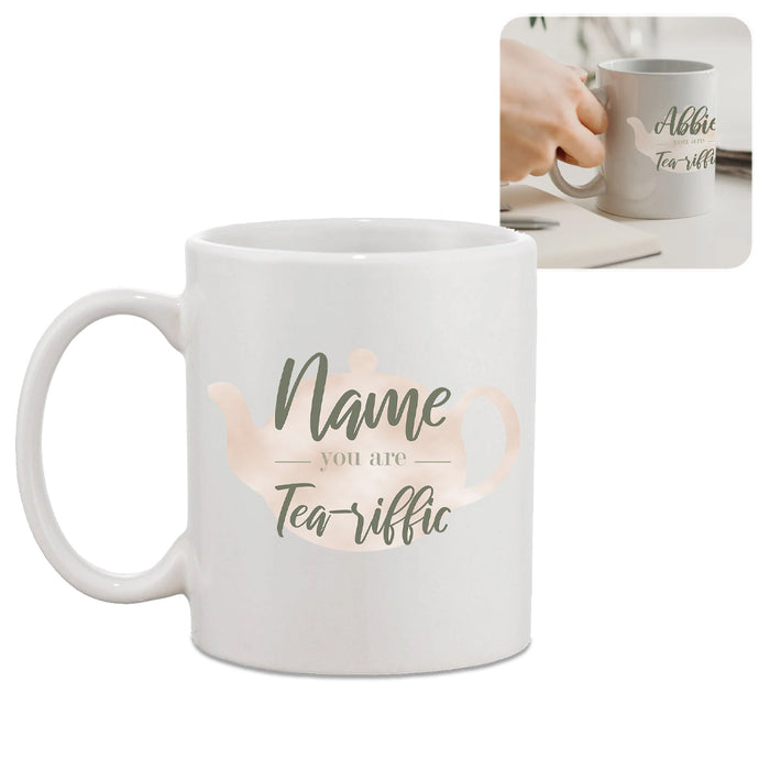 Personalised Hot Drinks Mug with Tea-Riffic Design - The Gift Cabin UK