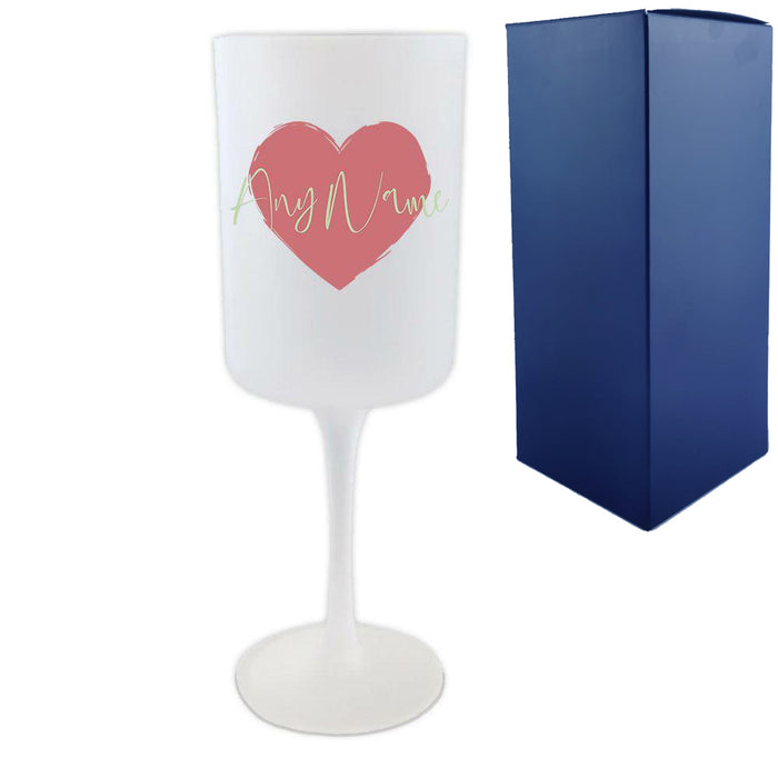 Personalised Frosted Wine Glass with Name and Heart Design - The Gift Cabin UK