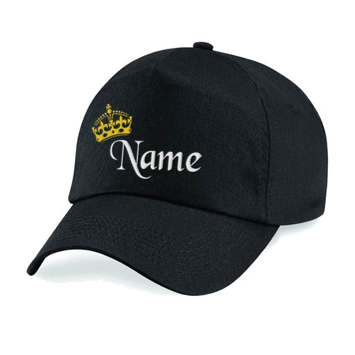 Embroidered Adults Black Cap with Crown and Name Design Image 2