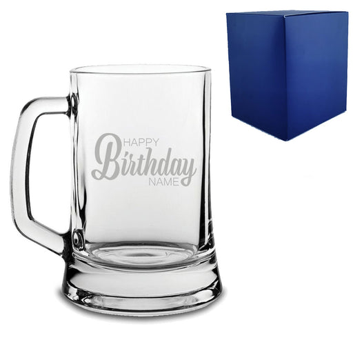 Engraved Beer Mug Tankard with Happy Birthday Name Design - The Gift Cabin UK