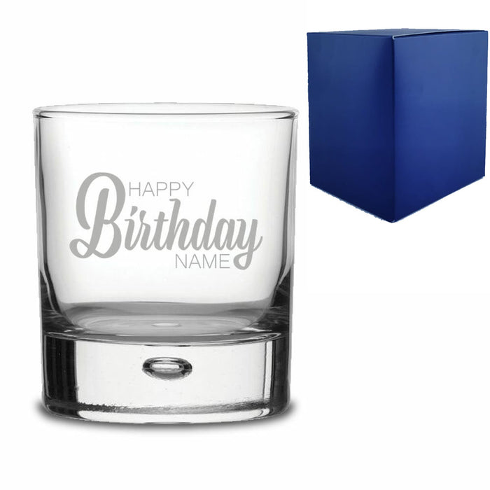 Engraved Bubble Whisky Glass Tumbler with Happy Birthday Name Design - The Gift Cabin UK