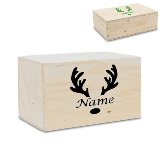 Wooden Christmas Eve Box with Reindeer Antlers Design - The Gift Cabin UK