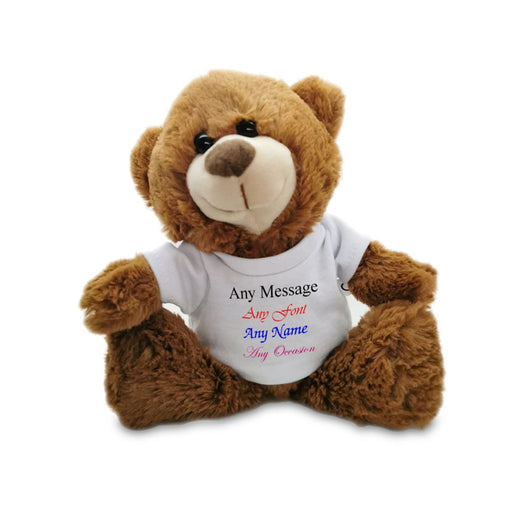 Soft Dark Brown Teddy Bear Toy with T-shirt, Personalise with Any Message - The Gift Cabin UK