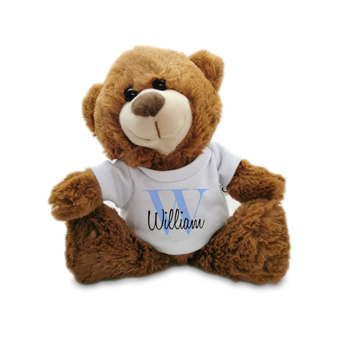 Soft Dark Brown Teddy Bear Toy with T-shirt with Initial and Name Design - The Gift Cabin UK