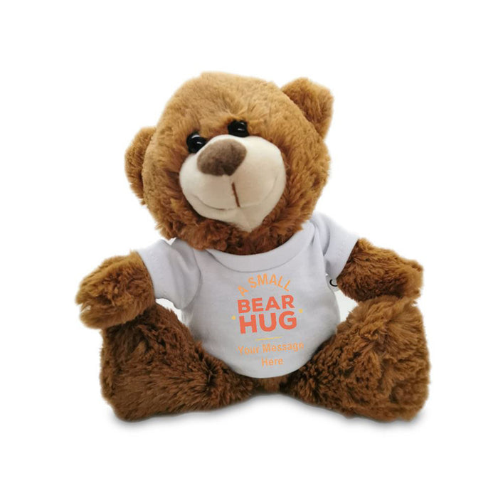 Soft Dark Brown Teddy Bear Toy with T-shirt with Small Bear Hug Design - The Gift Cabin UK