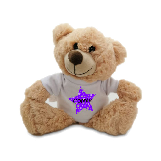 Soft Light Brown Teddy Bear Toy with T-shirt with Name in Star Design - The Gift Cabin UK