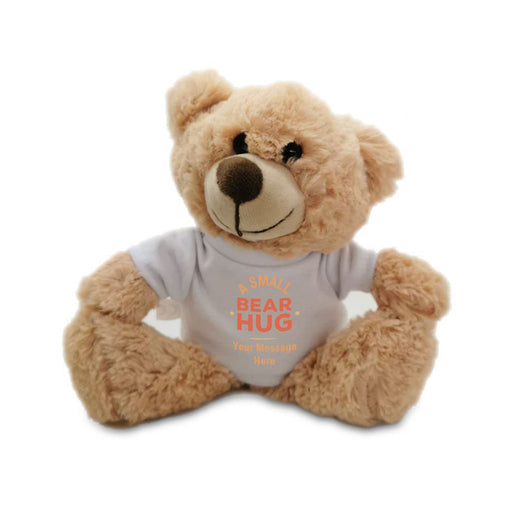 Soft Light Brown Teddy Bear Toy with T-shirt with Small Bear Hug Design - The Gift Cabin UK