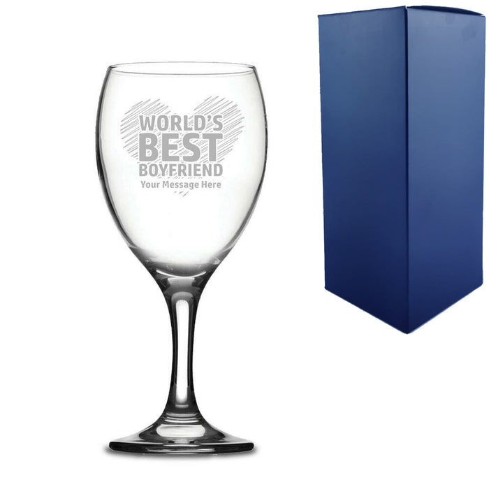 Engraved Wine Glass with World's Best Boyfriend Design - The Gift Cabin UK