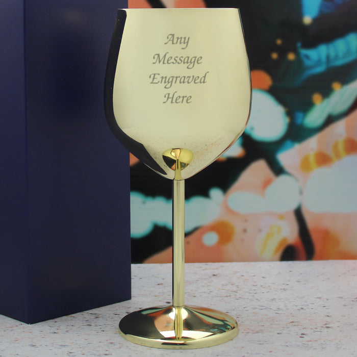 Engraved Gold Metal Wine Glass - The Gift Cabin UK