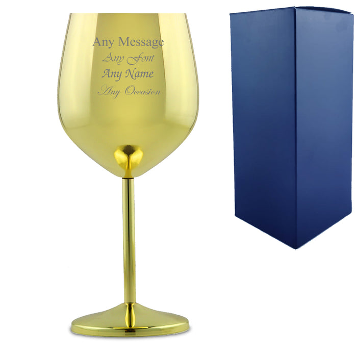 Engraved Gold Metal Wine Glass - The Gift Cabin UK