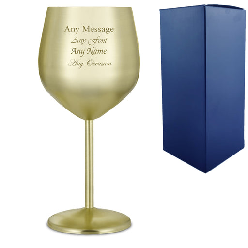 Engraved Matte Gold Metal Wine Glass - The Gift Cabin UK