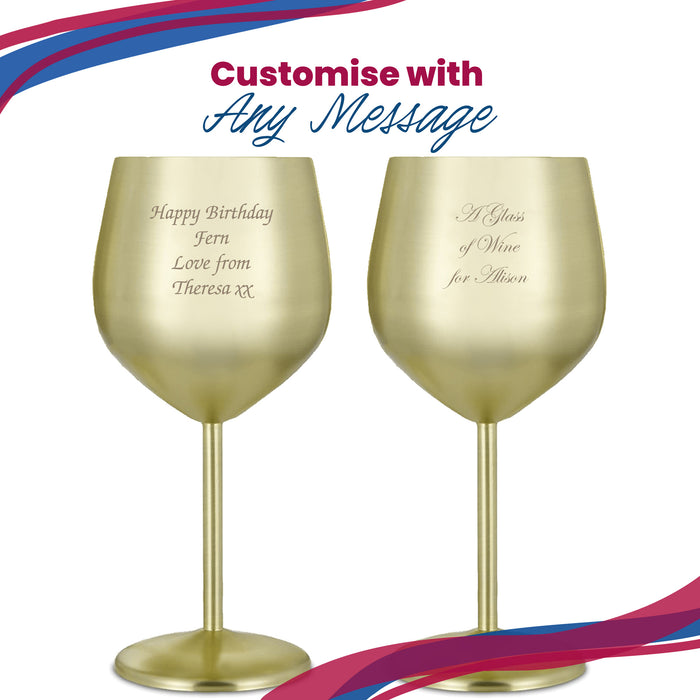 Engraved Matte Gold Metal Wine Glass - The Gift Cabin UK