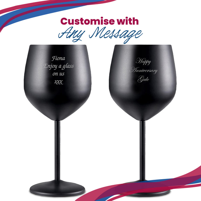 Engraved Matte Black Metal Wine Glass - The Gift Cabin UK