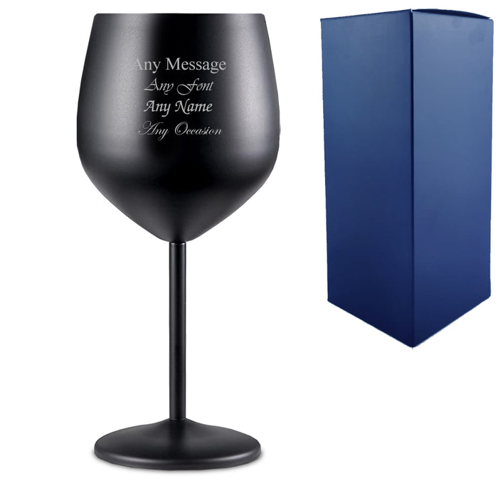 Engraved Matte Black Metal Wine Glass - The Gift Cabin UK