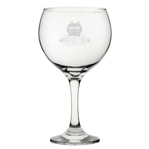 Mad Cat Lady - Engraved Novelty Gin Balloon Cocktail Glass - The Gift Cabin UK