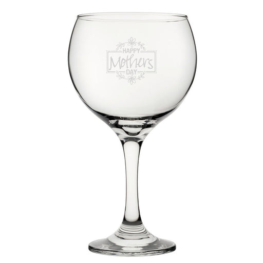 Happy Mothers Day Floral Design - Engraved Novelty Gin Balloon Cocktail Glass - The Gift Cabin UK