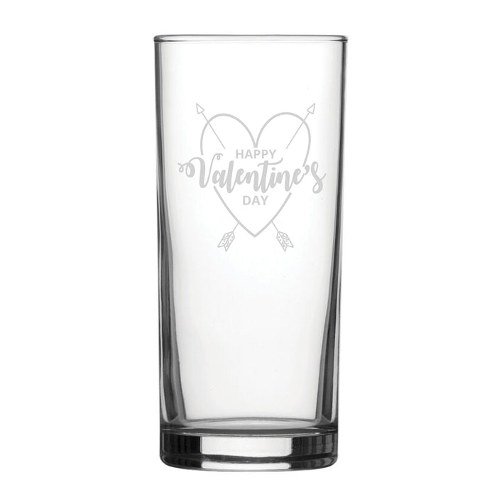 Happy Valentine's Day Heart Design - Engraved Novelty Hiball Glass - The Gift Cabin UK